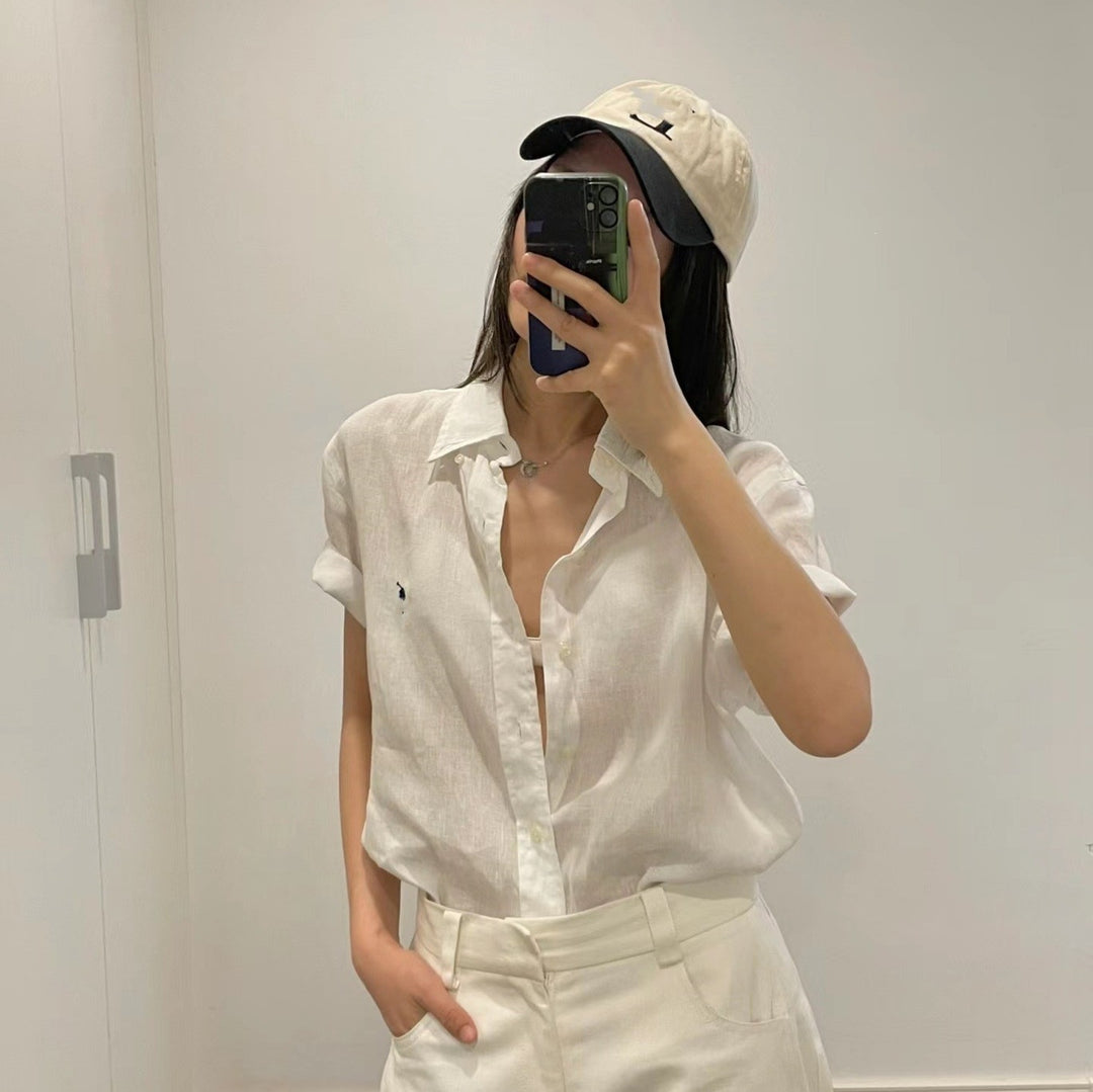 Damen Elegante Kurzarmbluse mit Knopfleiste Shop Nory