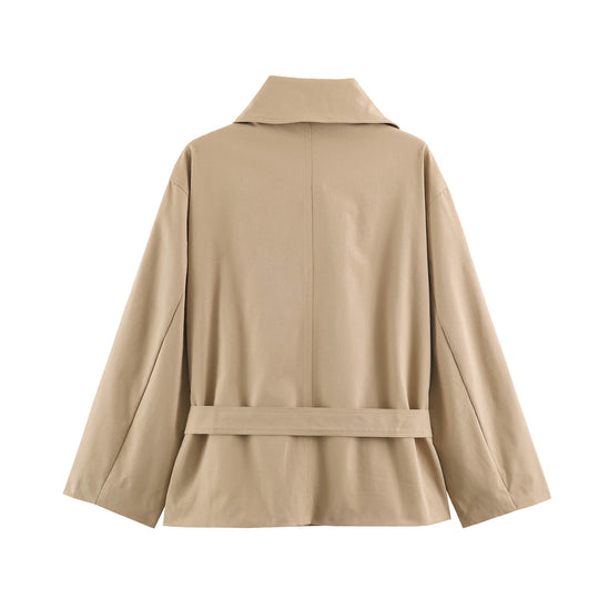 Damen Kurzjacke mit Taillengürtel, boxy Schnitt und breitem Hemdkragen Shop Nory