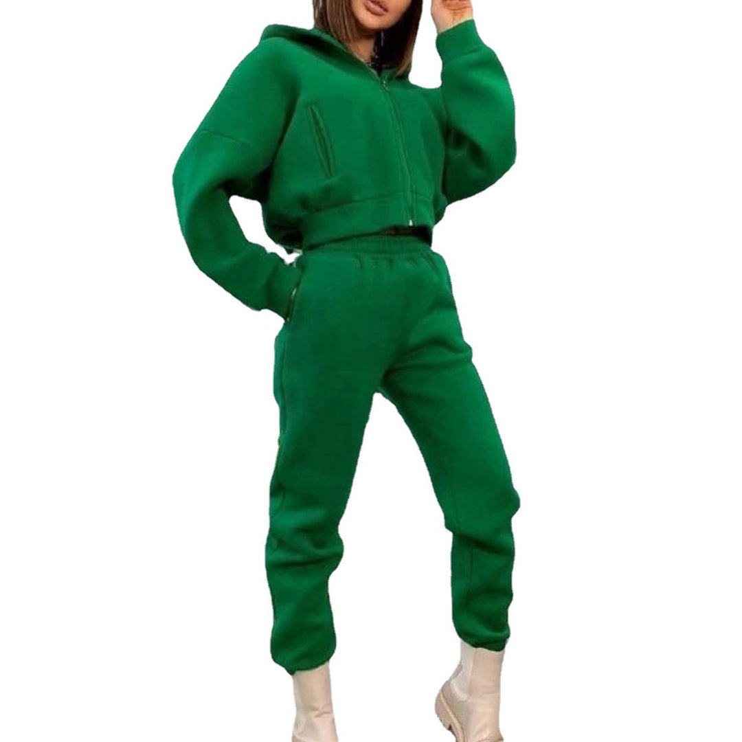 Damen komfortabler Oversize-Zweiteiler Jogginganzug mit Kapuzenhalbzip, elastischem Highwaist-Bund und Kängurutaschen Shop Nory