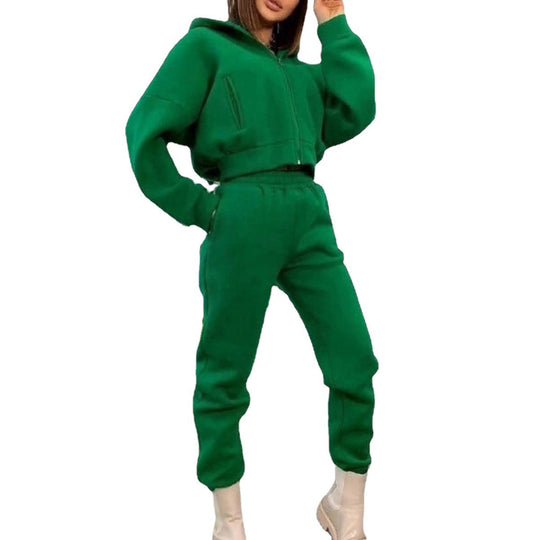 Damen komfortabler Oversize-Zweiteiler Jogginganzug mit Kapuzenhalbzip, elastischem Highwaist-Bund und Kängurutaschen Shop Nory
