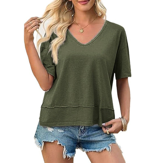 Damen lässiges V-Ausschnitt Oversized T-Shirt