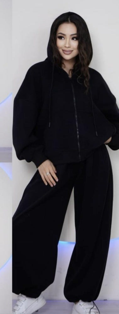 Damen nan übergroße Kapuzenjacke mit Reißverschluss und weite Jogginghose Lounge Set Shop Nory