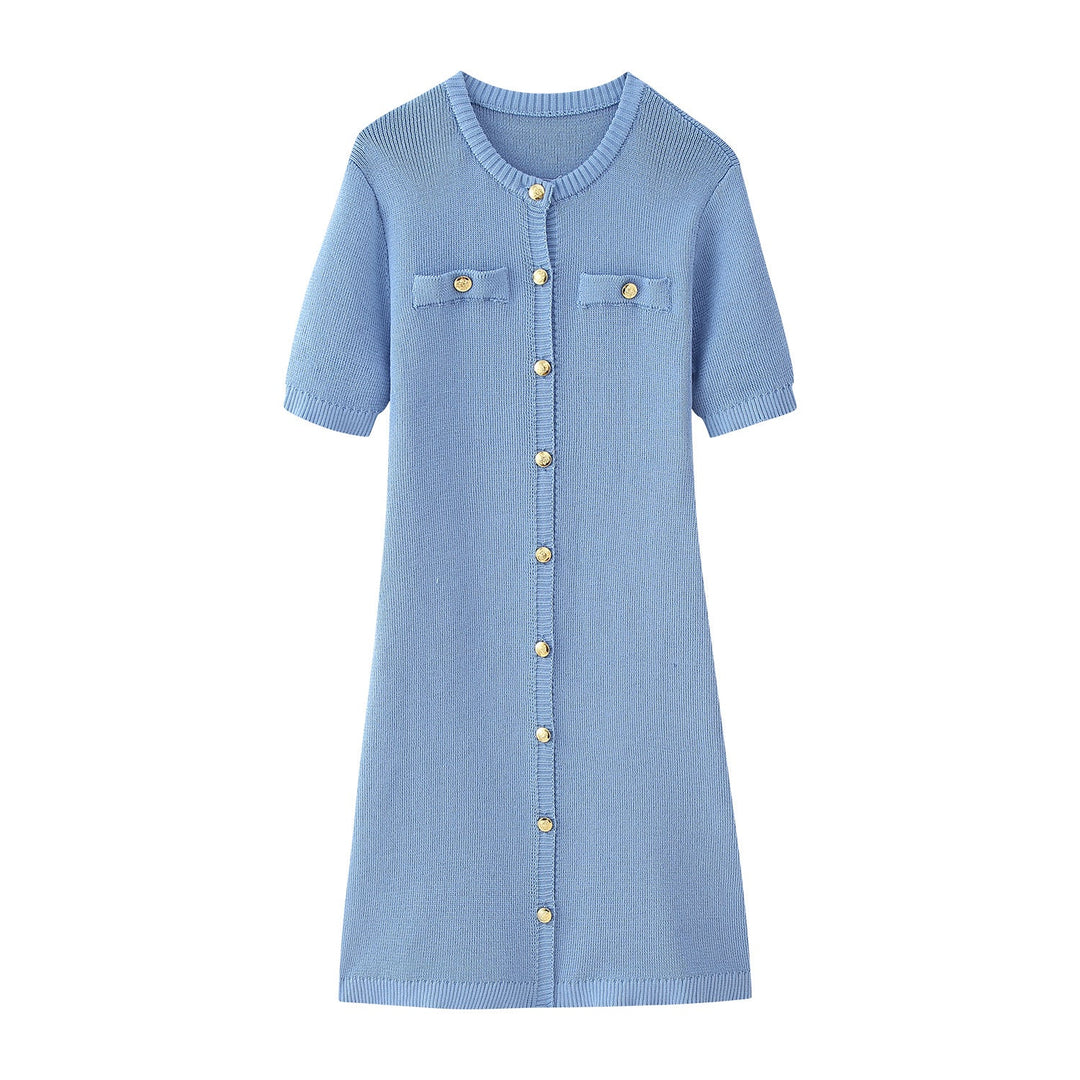 Damen Strickkleid mit kurzen Ärmeln und Knopfleiste