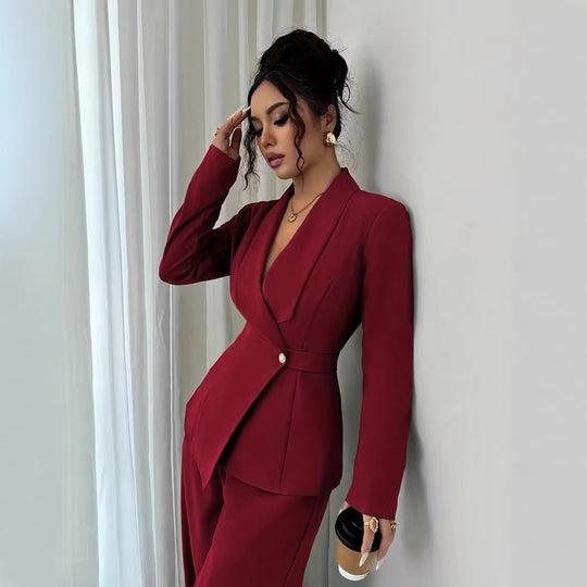 Damen nan taillierter Businessblazer mit Schalkragen, Gürtelbund und Ein-Knopf-Verschluss Shop Nory