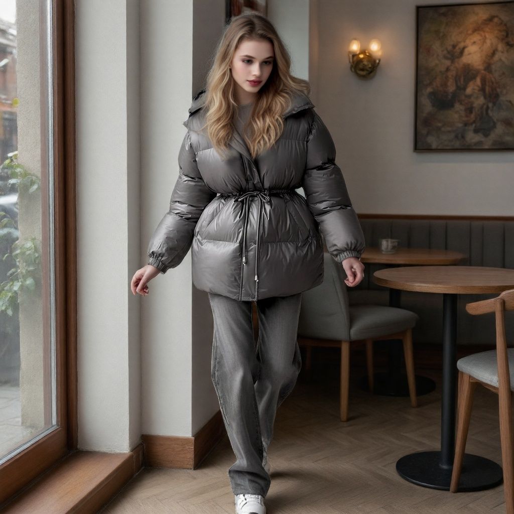 Damen Taillierte Steppjacke in Daunenoptik mit Tunnelzug und Kapuze Shop Nory