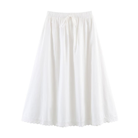 Damen Midirock mit elastischem Bund, Plissee-Details und besticktem Spitzenbesatz Shop Nory