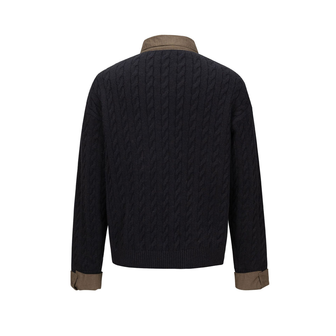 Herren Strukturierter Strickpullover mit integriertem Hemdkragen und Dreiknopf‑Leiste Shop Nory