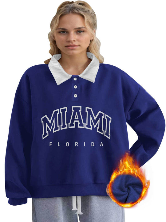 Damen Oversized College-Sweatshirt mit Polokragen und wärmender Fleece-Innenseite Shopy Nory