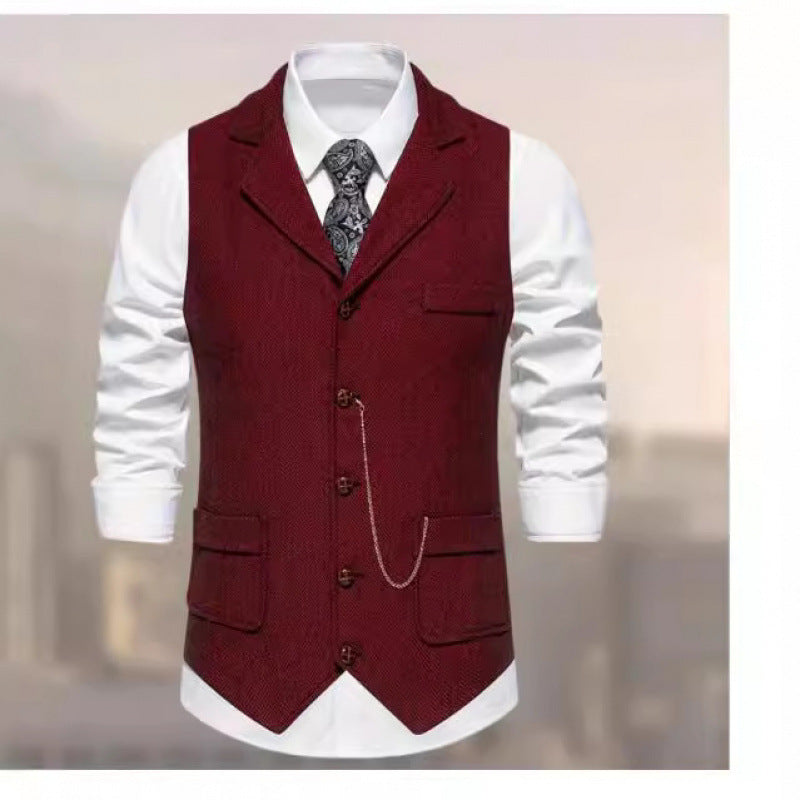 Herren Taillierte Anzugweste mit Schalkragen‑Optik, Pattentaschen und dekorativer Uhrenkette Shop Nory