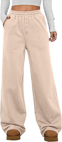 Damen Kuschelige Fleece-Sweatpants mit weitem Bein und hohem Elastikbund Shop Nory