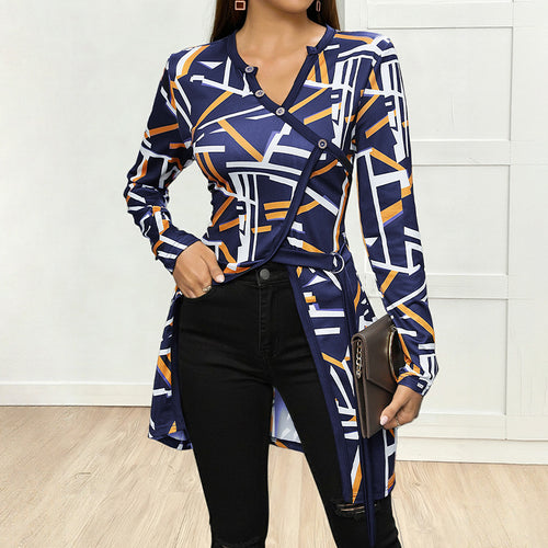 Damen Asymmetrisches Longsleeve-Tunikashirt mit diagonaler Knopfleiste und Seitenschlitzen Shop Nory