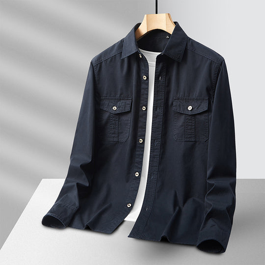 Herren leichte Baumwoll-Utility-Hemdjacke mit Pattentaschen und durchgehender Knopfleiste Shop Nory