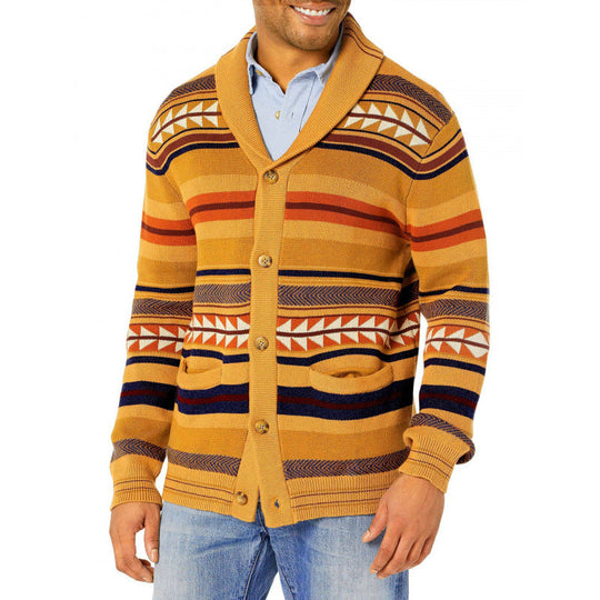 Herren Strickjacke mit geometrischem Muster und praktischen Taschen