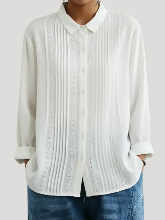 Damen Elegante Bluse mit feinen Falten und Spitzenbesatz
