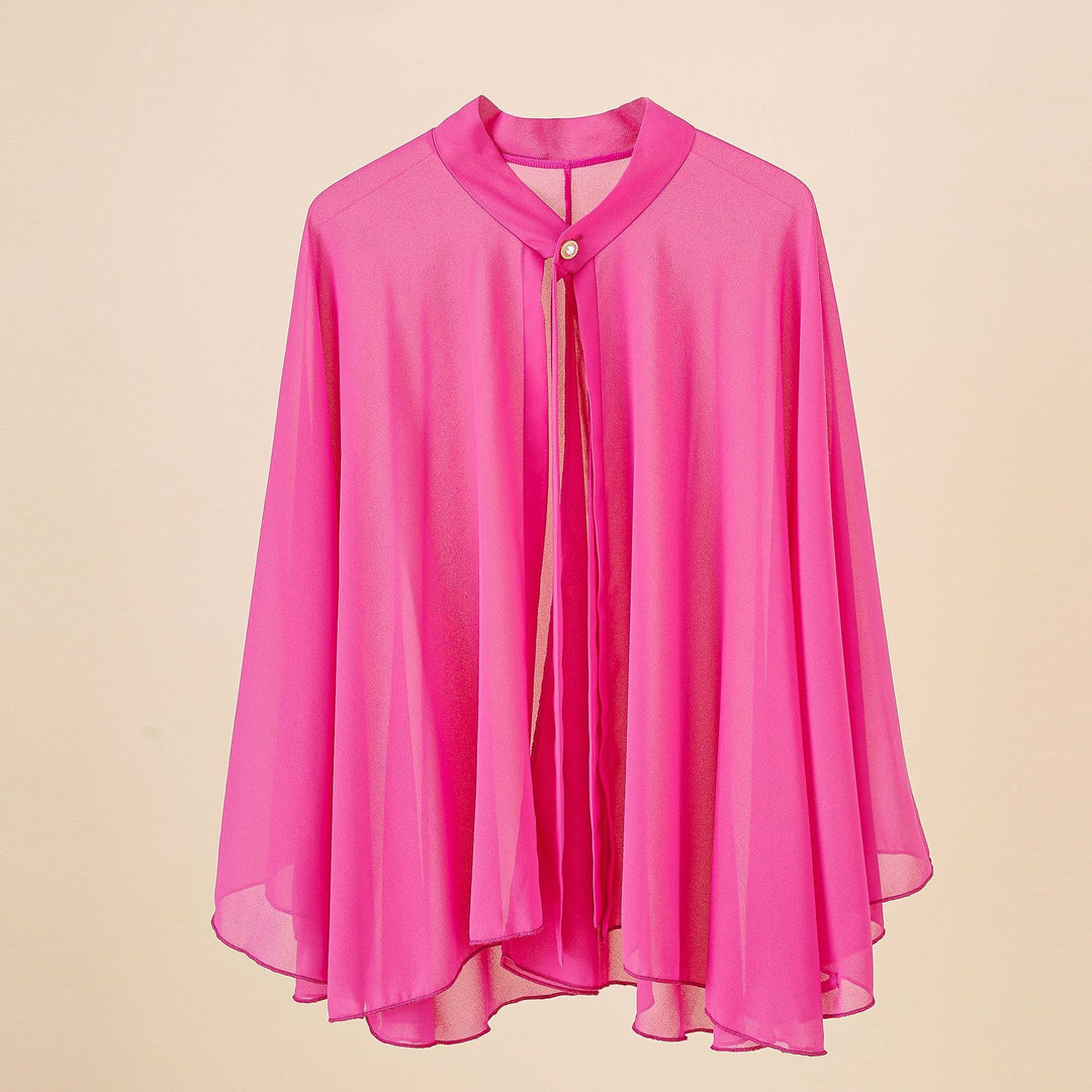 Damen Chiffon-Cape mit Schleifenkragen und Zierknopf Shop Nory