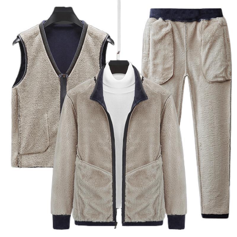 Herren wärmendes Fleece-Dreiteiliges Set mit Reißverschlussjacke, Teddyweste und Jogginghose Shop Nory