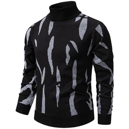 Herren Strukturierter Rollkragenpullover mit abstraktem Jacquardmuster und gerippten Abschlüssen Shop Nory