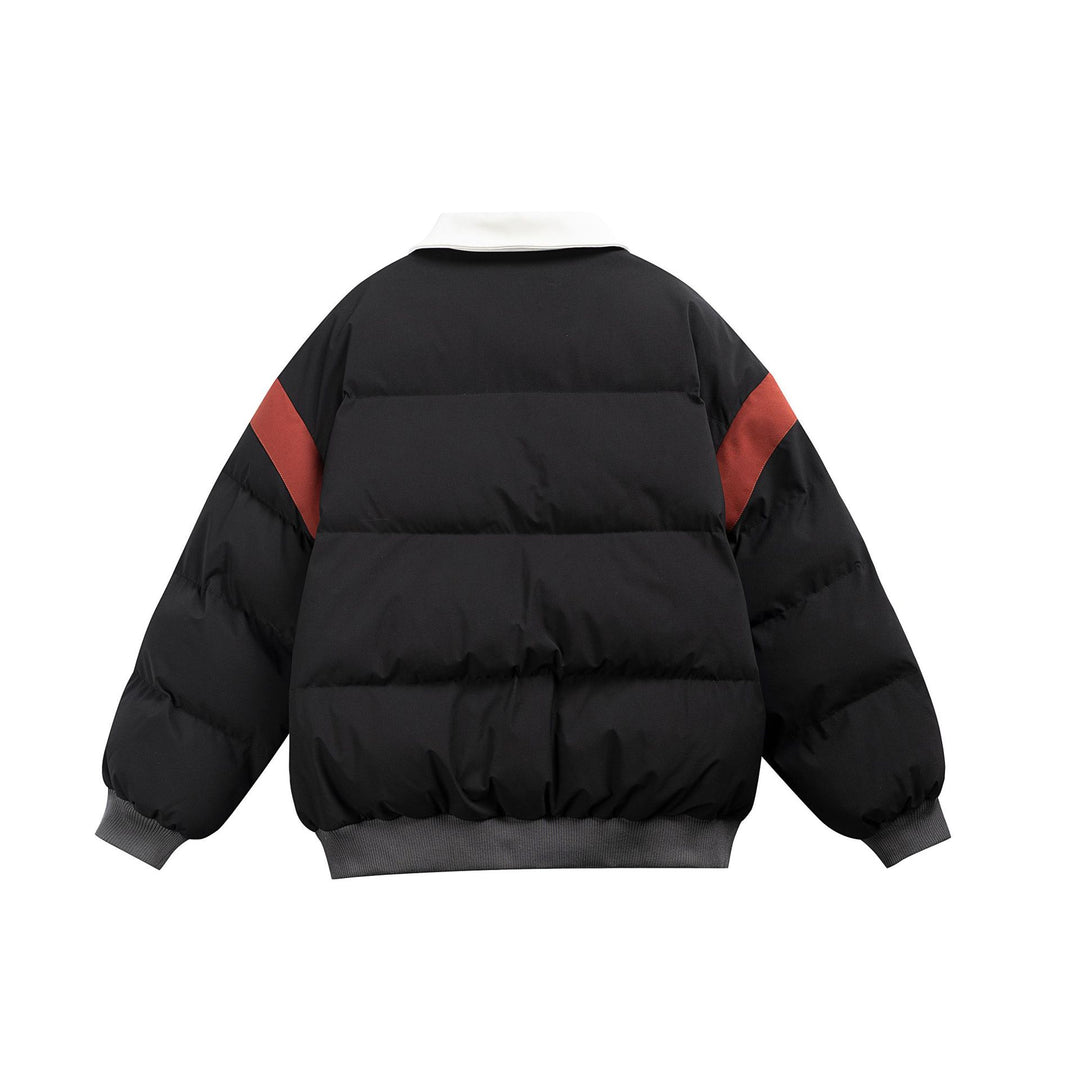 Damen Kurz geschnittene wattierte Blousonjacke mit kontrastierendem Kragen und Stickdetails Shop Nory