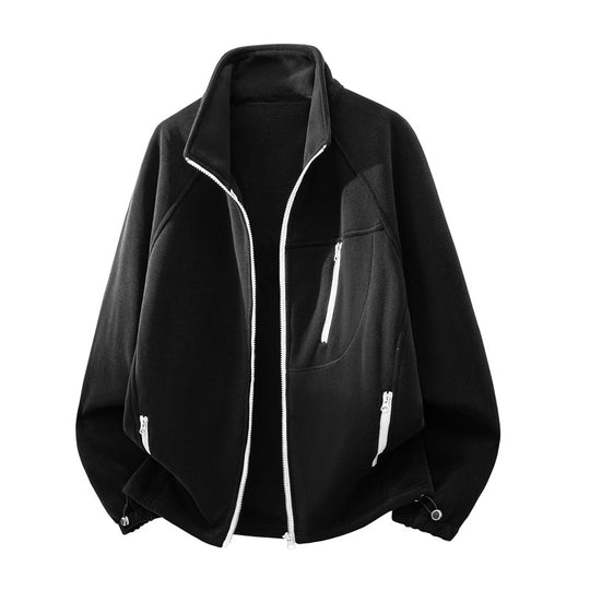Unisex Leichte Fleecejacke mit Stehkragen, Raglanärmeln und multiplen Reißverschlusstaschen Shop Nory