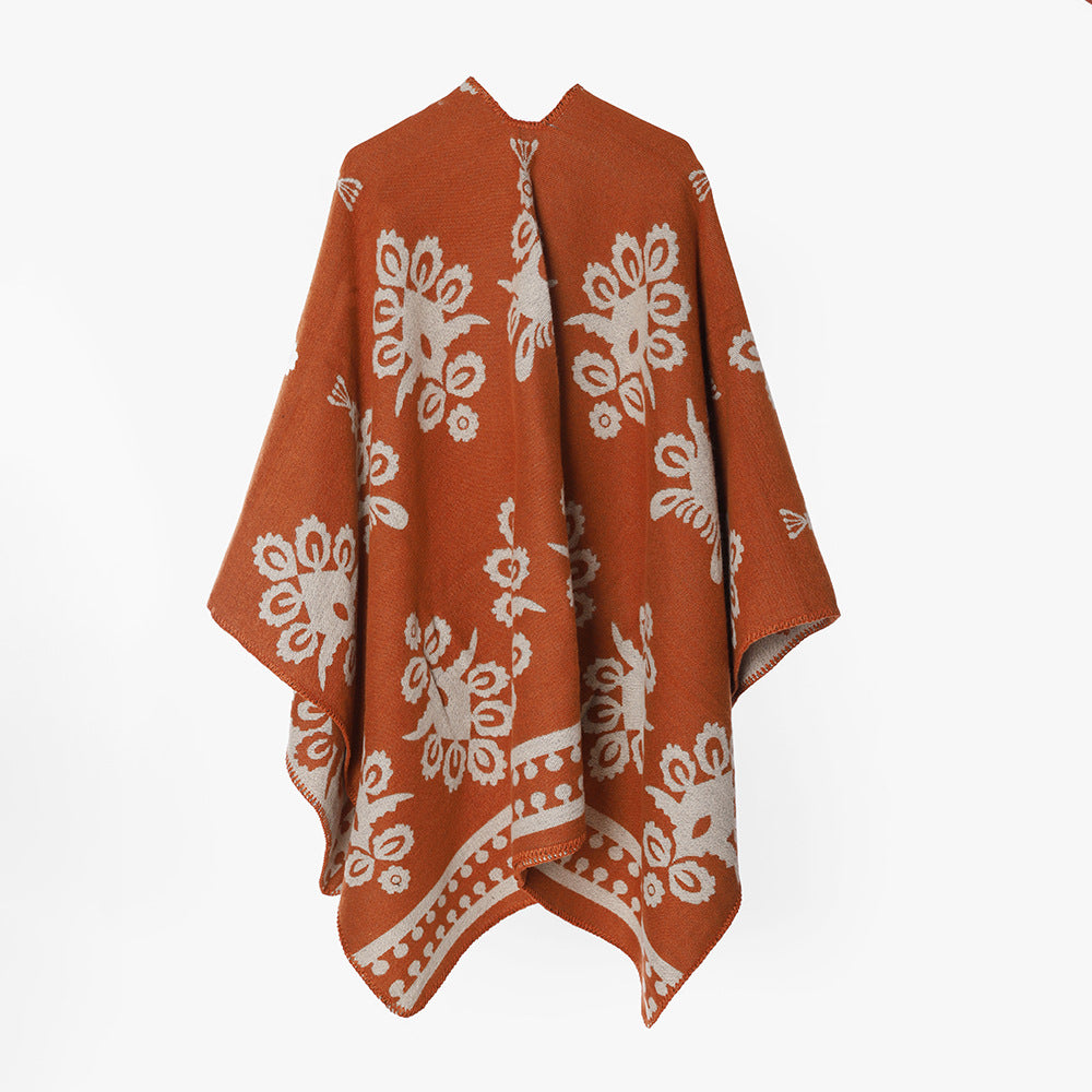 Damen Jacquard-Capeponcho mit floralem Muster und Oversize-Fall Shop Nory