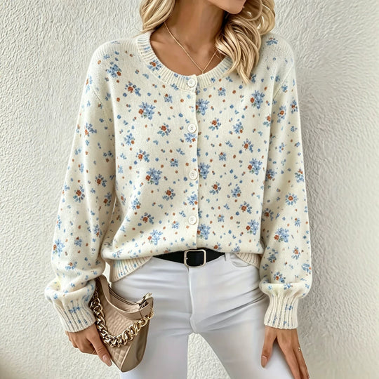 Damen Leichter Jacquard‑Strickcardigan mit Leo‑Print, Rundhalsausschnitt und Knopfleiste Shop Nory