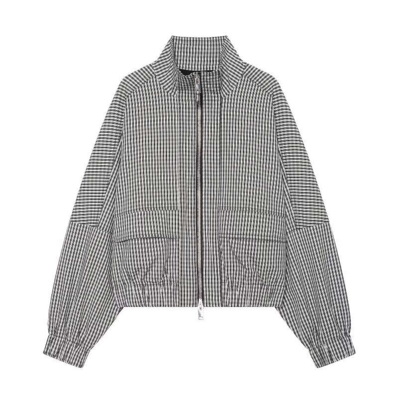 Damen Gekürzte Boxy‑Jacke im Vichy‑Karo mit Stehkragen und Zweiwege‑Reißverschluss Shop Nory
