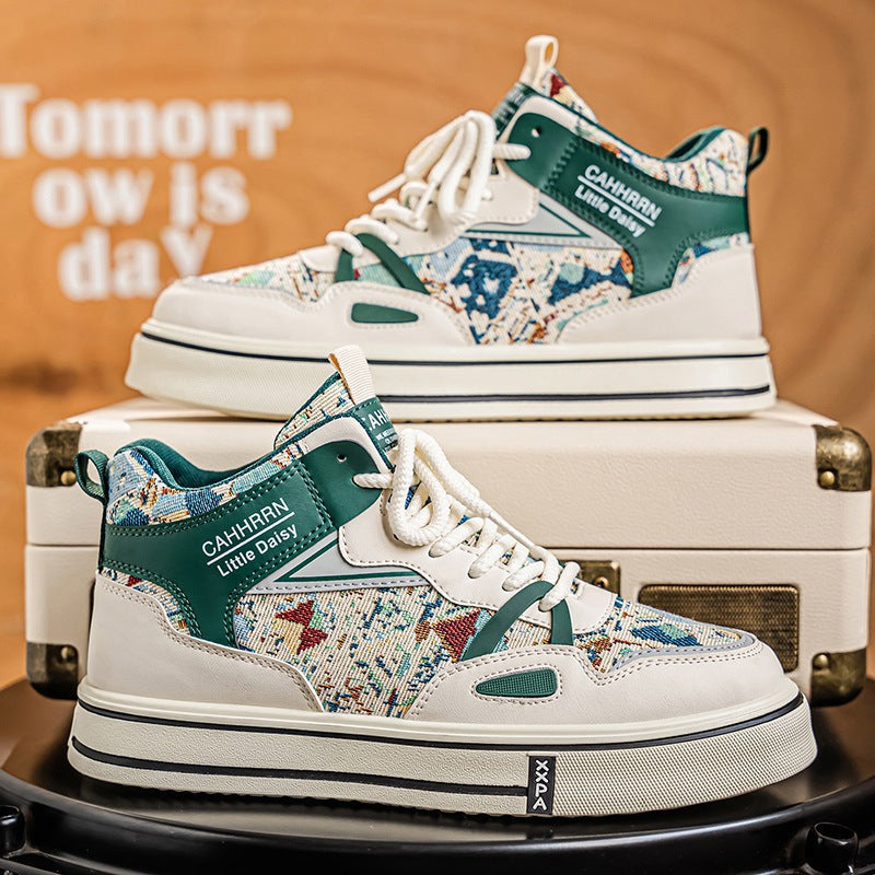 Damen modische High-Top Plateausneaker mit gewebtem Gobelinmuster, gepolstertem Knöchelkragen und dämpfender EVA-Sohle Shop Nory