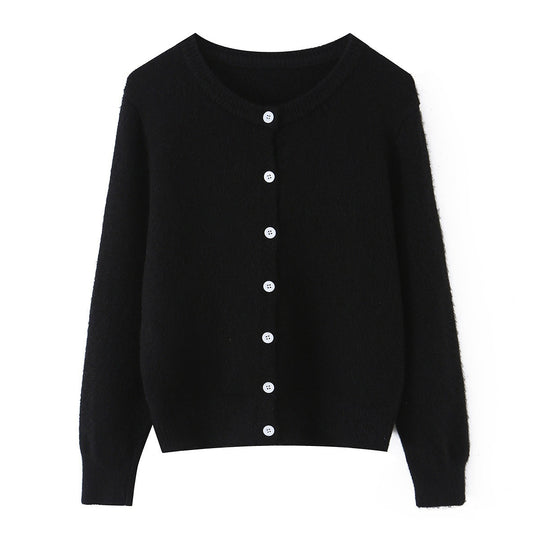 Damen Feinstrick-Cardigan mit Rundhalsausschnitt, durchgehender Knopfleiste und geripptem Saum Shop Nory