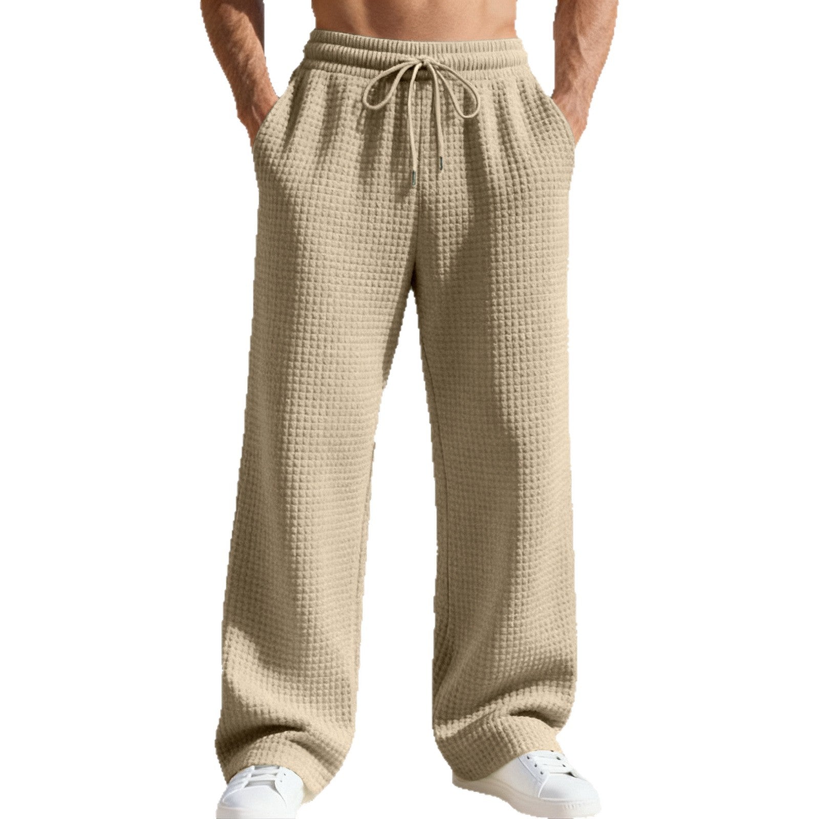 Herren nan lässige Waffelstrick-Freizeithose mit elastischem Bund und Kordel