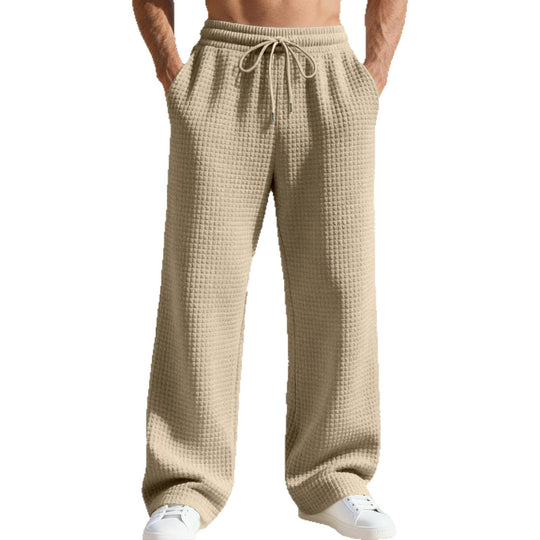 Herren nan lässige Waffelstrick-Freizeithose mit elastischem Bund und Kordel