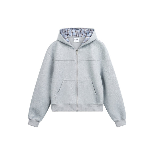 Damen Kapuzen-Zipjacke im Boxy-Schnitt mit kariert gefütterter Kapuze Shop Nory