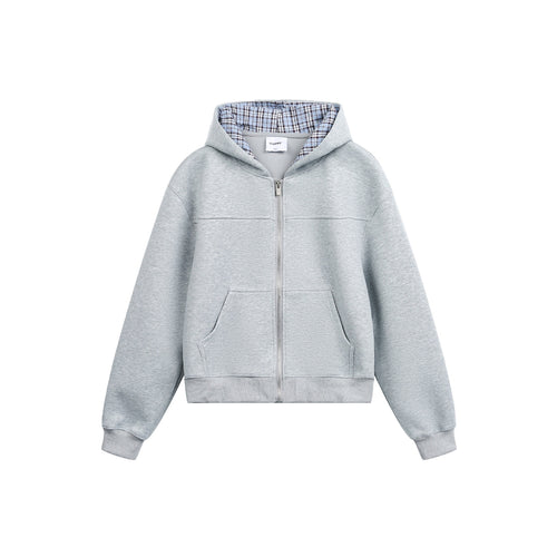 Damen Kapuzen-Zipjacke im Boxy-Schnitt mit kariert gefütterter Kapuze Shop Nory