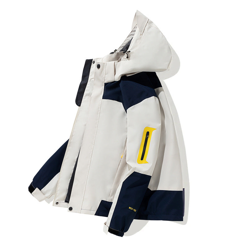 Herren Wasserdichte Softshell-Outdoorjacke mit Kapuze, Ärmel-Reißverschlusstasche und winddichter Membran Shop Nory