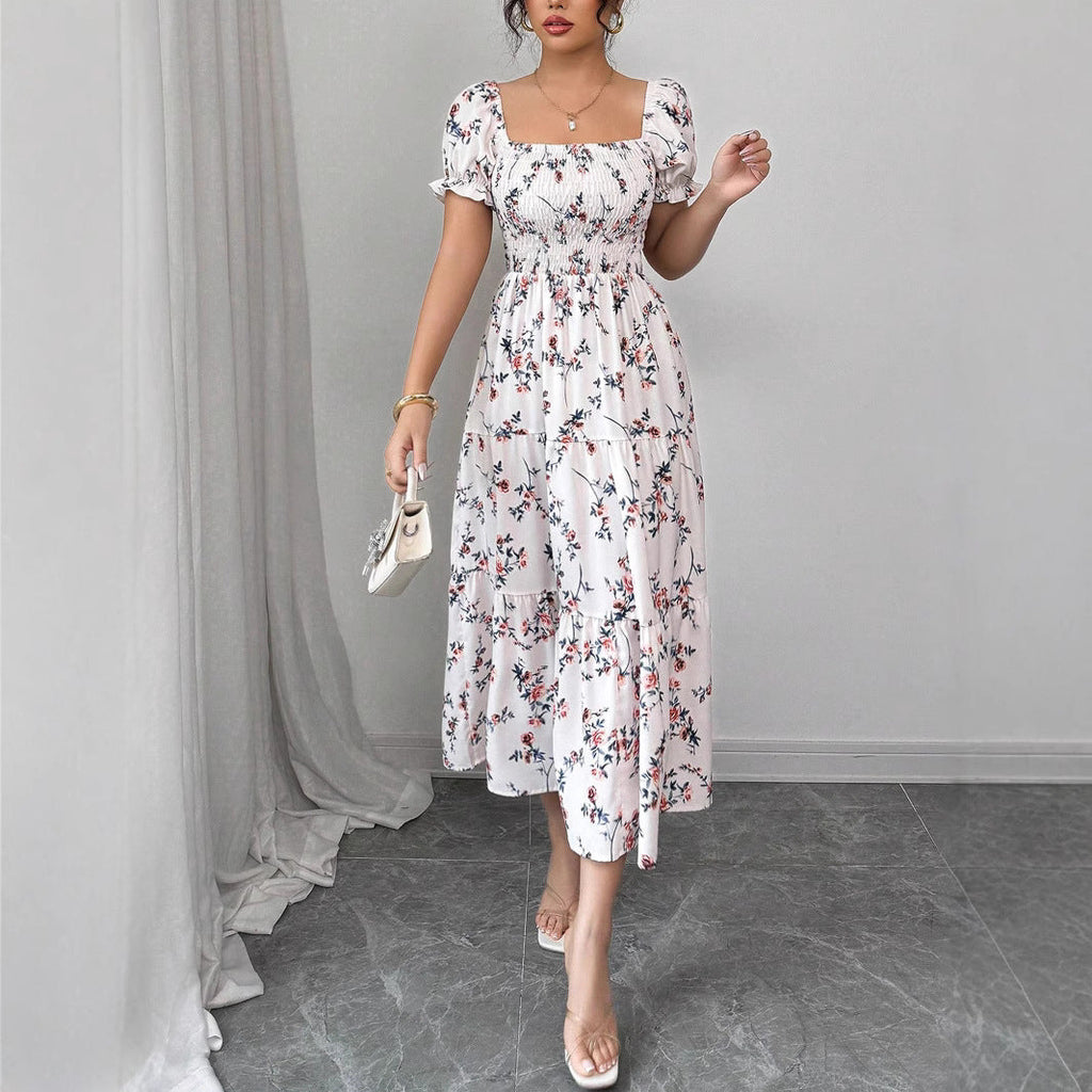 Damen Maxi Kleid mit floralem Rüschendesign Shopnory