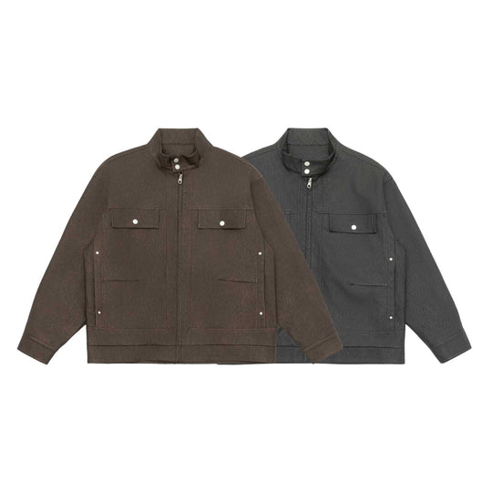 Unisex Boxy-Kunstleder-Blousonjacke mit Stehkragen und aufgesetzten Pattentaschen Shop Nory