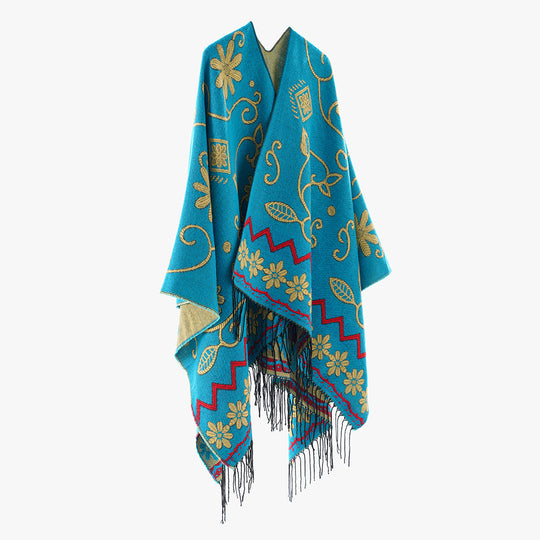 Damen Jacquard Überwurfcape aus feinem Strick mit Paisley-Bordüre Shop Nory