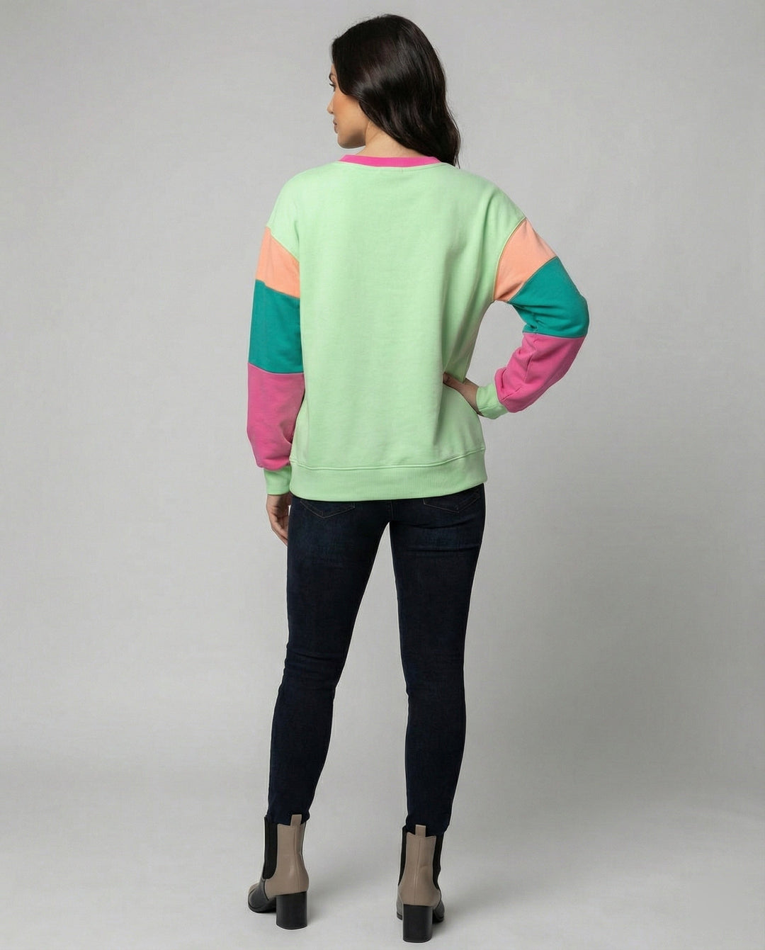 Damen lässiger Sweatshirt mit kontrastierenden Ärmeln