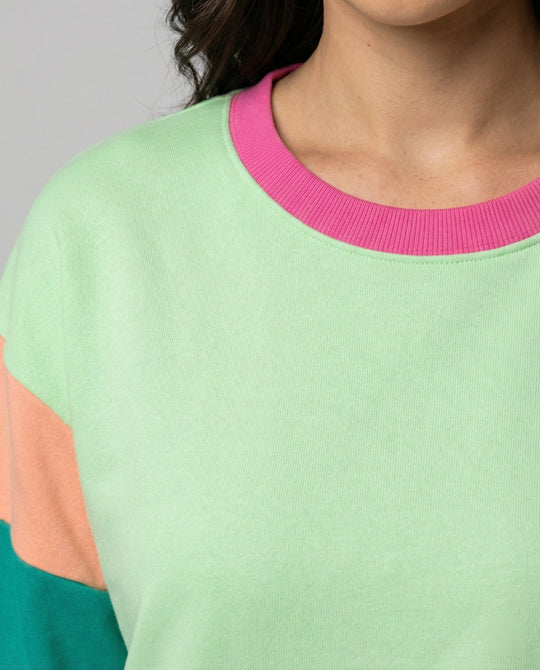 Damen lässiger Sweatshirt mit kontrastierenden Ärmeln