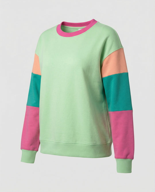 Damen lässiger Sweatshirt mit kontrastierenden Ärmeln