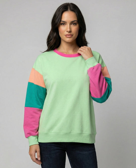 Damen lässiger Sweatshirt mit kontrastierenden Ärmeln