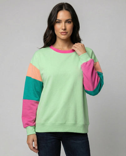 Damen lässiger Sweatshirt mit kontrastierenden Ärmeln