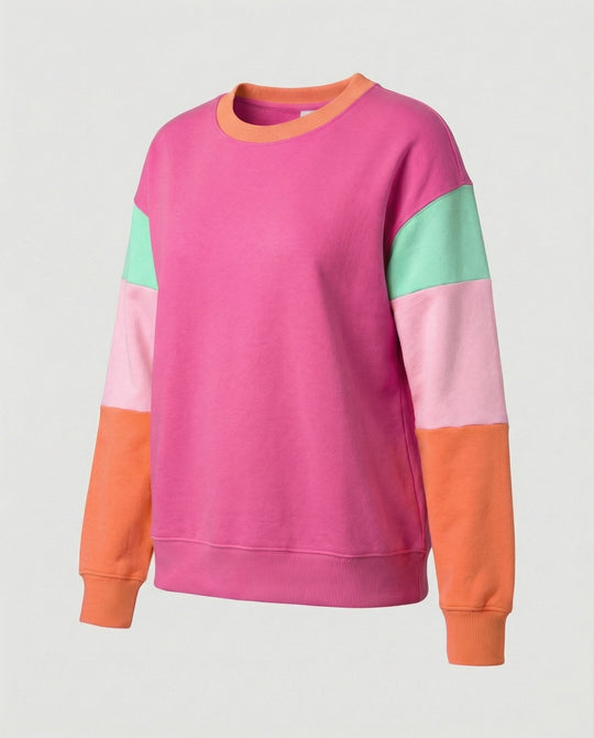 Damen lässiger Sweatshirt mit kontrastierenden Ärmeln