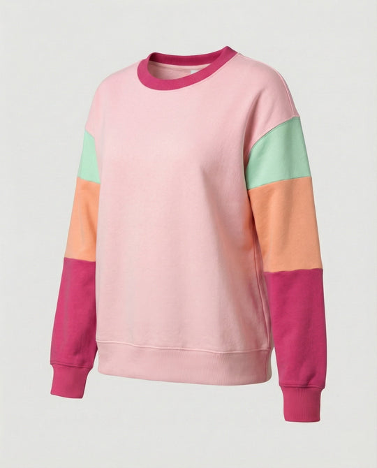 Damen lässiger Sweatshirt mit kontrastierenden Ärmeln