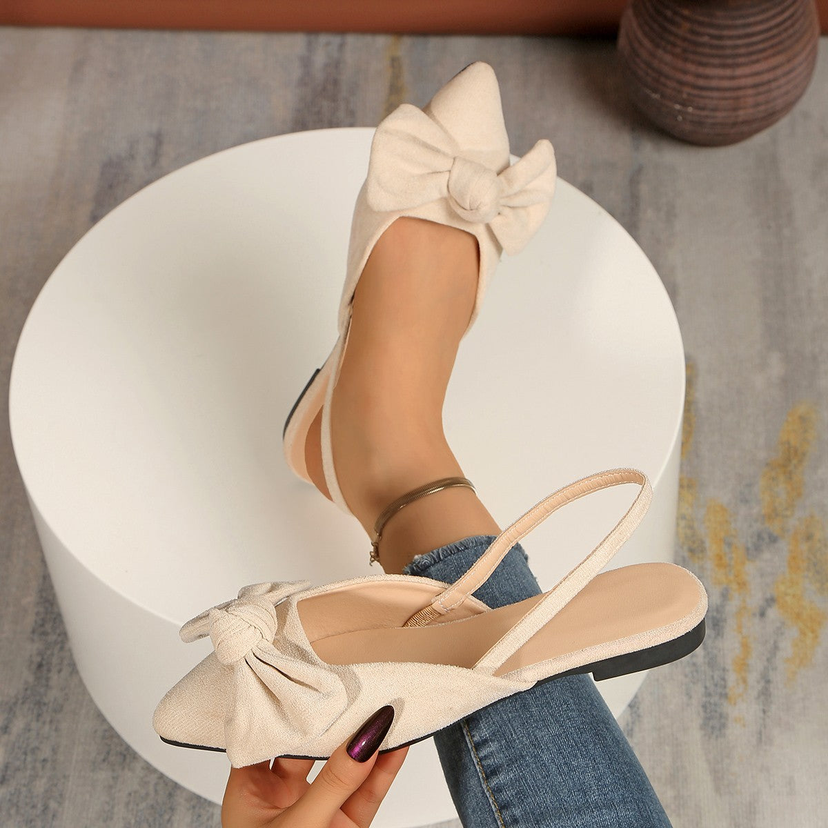 Damen Slingback-Ballerinas mit dekorativem Schleifen-Detail und komfortablem Fußbett Shopnory