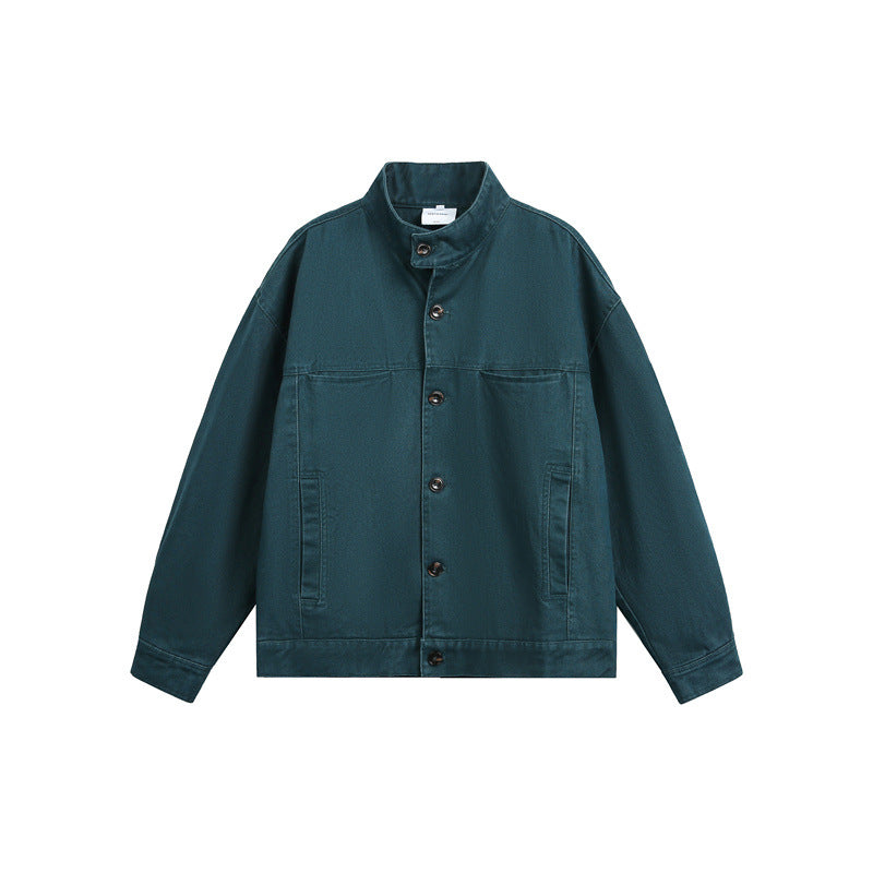 Unisex Kurz geschnittener Canvas-Arbeiterblouson mit hohem Stehkragen Shop Nory