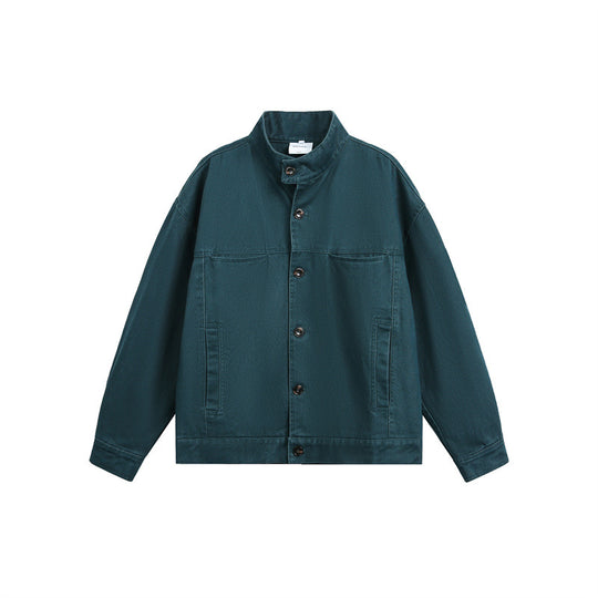 Unisex Kurz geschnittener Canvas-Arbeiterblouson mit hohem Stehkragen Shop Nory