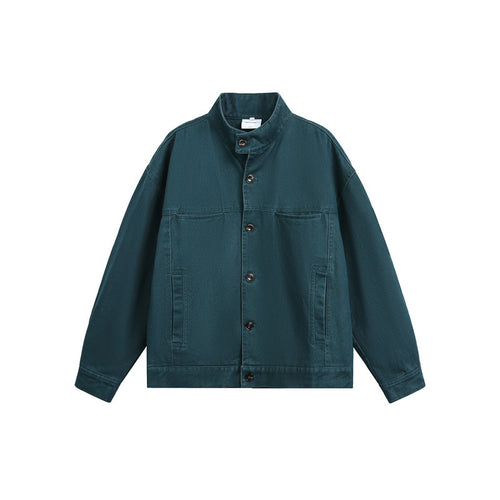 Unisex Kurz geschnittener Canvas-Arbeiterblouson mit hohem Stehkragen Shop Nory