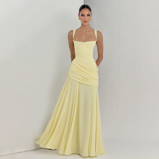 Damen Elegantes Maxikleid mit raffiniertem Raffung und schmalen Spaghetti-Trägern