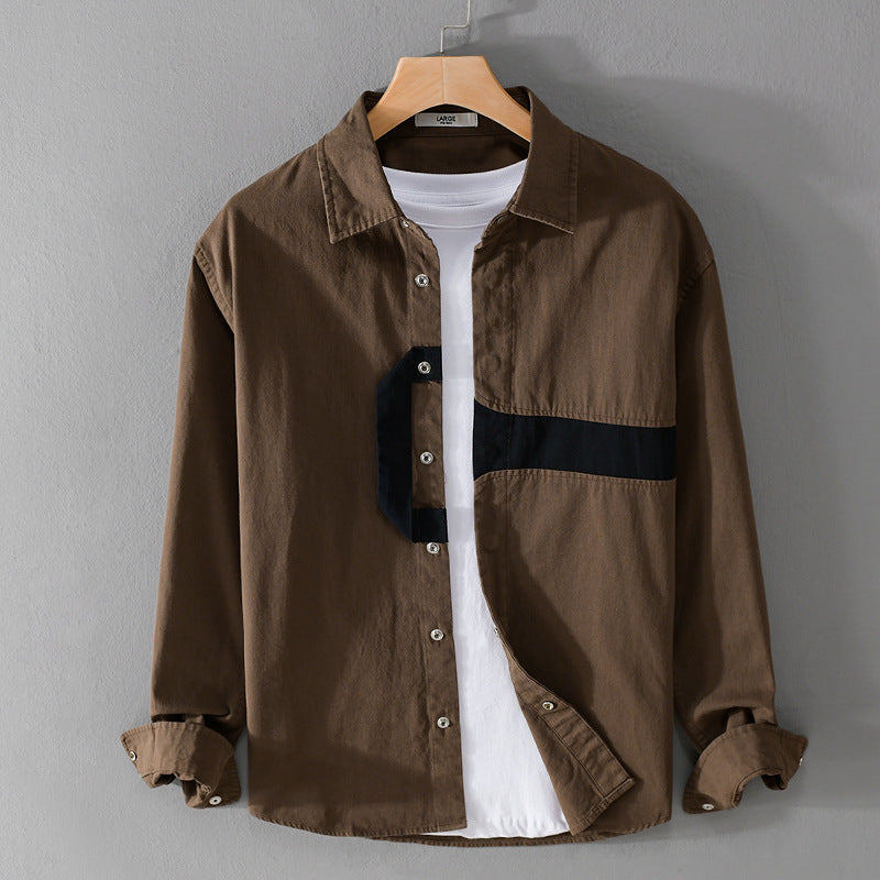 Herren Lässiges Overshirt-Hemd mit geometrischem Kontraststreifen und Druckknopf-Leiste Shop Nory