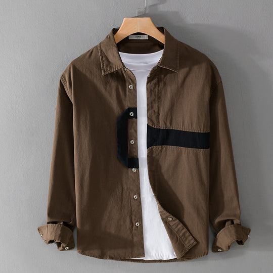 Herren Lässiges Overshirt-Hemd mit geometrischem Kontraststreifen und Druckknopf-Leiste Shop Nory